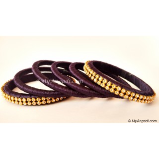 Dark Blue Colour Silk Thread Bangles-6 Set