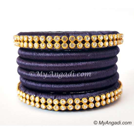 Dark Blue Colour Silk Thread Bangles-6 Set