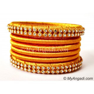 Golden Colour Silk Thread Bangles-6 Set