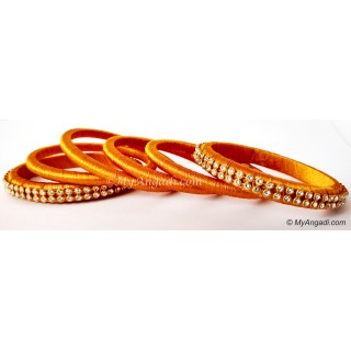 Dark Yellow Colour Silk Thread Bangles-6 Set