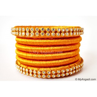 Dark Yellow Colour Silk Thread Bangles-6 Set