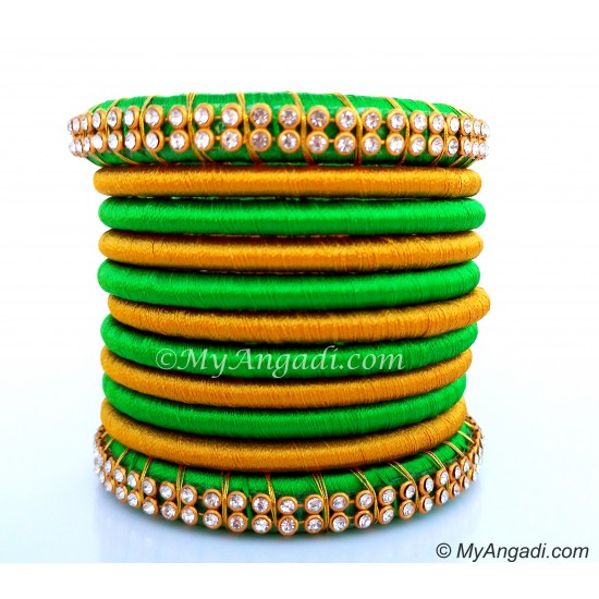 Lime Green Silk Thread Bangles-11 Set