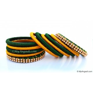 Dark Green Silk Thread Bangles-11 Set