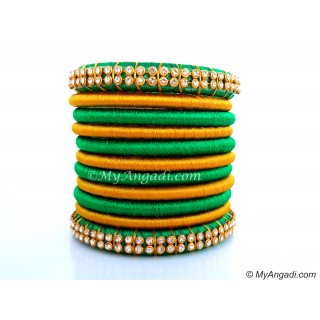 Green Silk Thread Bangles-11 Set