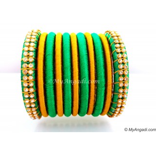 Green Silk Thread Bangles-11 Set