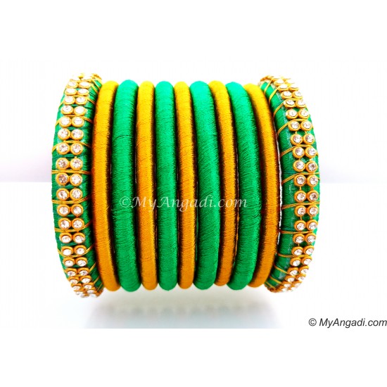 Green Silk Thread Bangles-11 Set