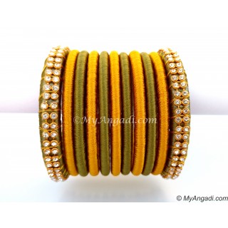 Olive Green Colour Silk Thread Bangles-11 Set