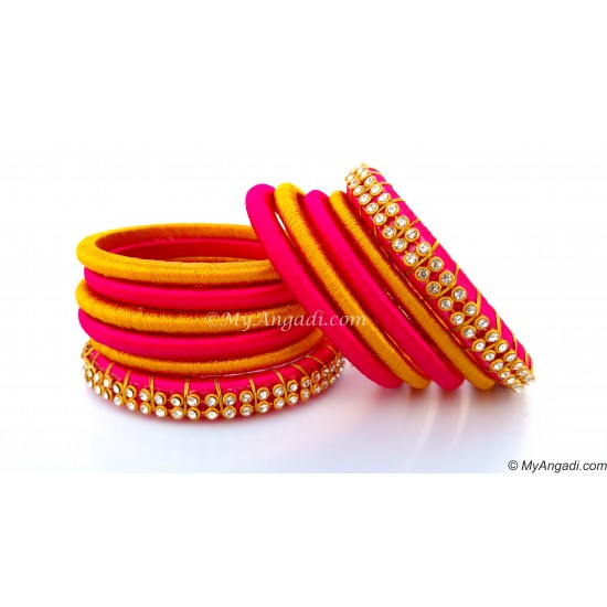 Pink Silk Thread Bangles-11 Set