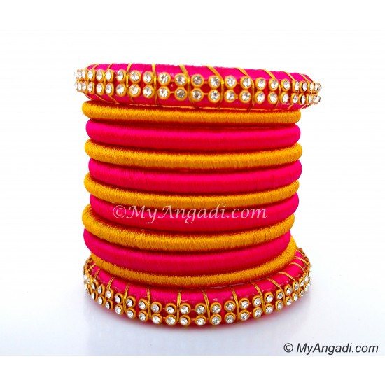 Pink Silk Thread Bangles-11 Set