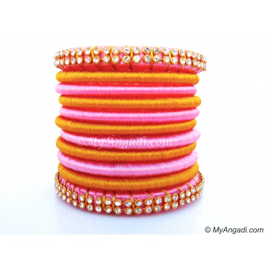 Rose Colour Silk Thread Bangles-11 Set