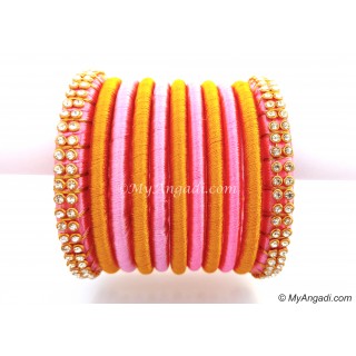 Rose Colour Silk Thread Bangles-11 Set