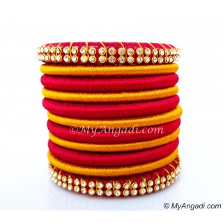 Magenta Colour Silk Thread Bangles-11 Set