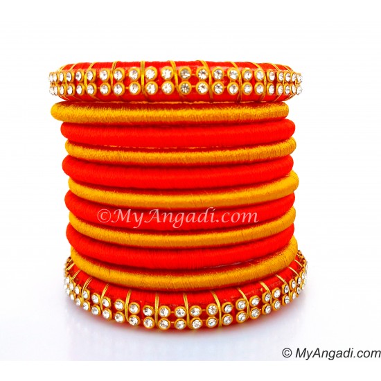 Orange Colour Silk Thread Bangles-11 Set