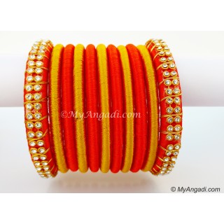 Orange Colour Silk Thread Bangles-11 Set