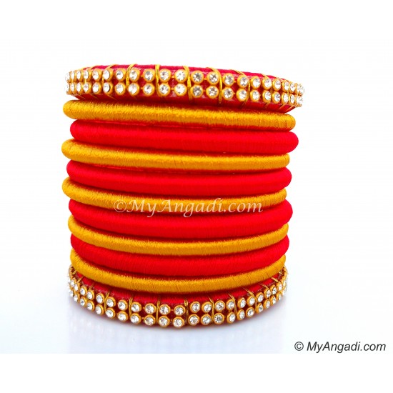 Red Colour Silk Thread Bangles-11 Set