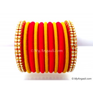 Red Colour Silk Thread Bangles-11 Set
