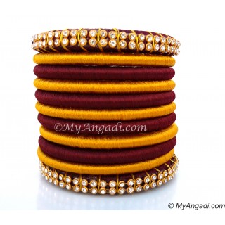 Maroon Colour Silk Thread Bangles-11 Set