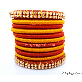 Brick Red Colour Silk Thread Bangles-11 Set