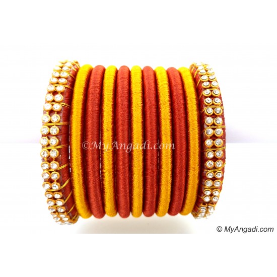 Brick Red Colour Silk Thread Bangles-11 Set