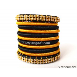 Black Colour Silk Thread Bangles-11 Set