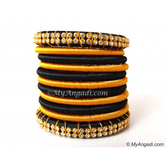 Black Colour Silk Thread Bangles-11 Set