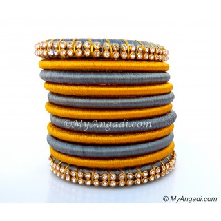 Grey Colour Silk Thread Bangles-11 Set