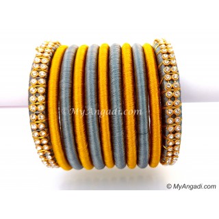 Grey Colour Silk Thread Bangles-11 Set