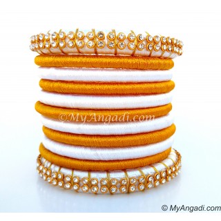 White  Silk Thread Bangles-11 Set