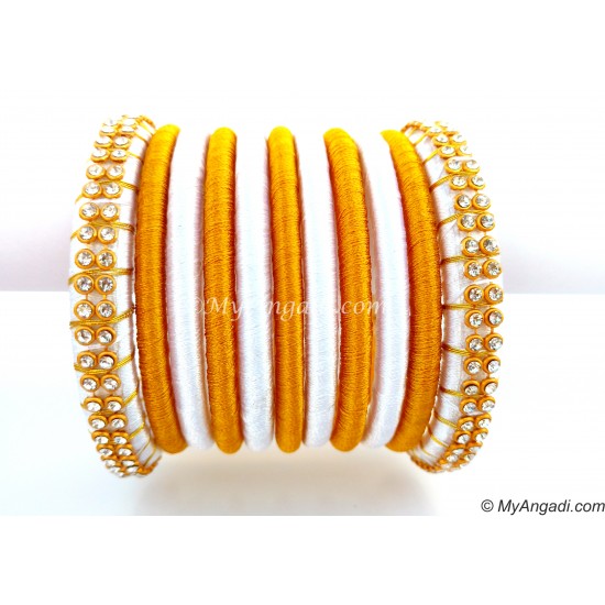 White  Silk Thread Bangles-11 Set