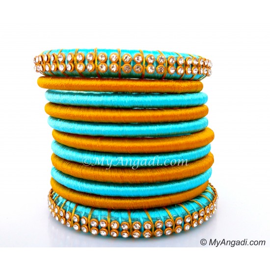 Turquoise Blue Colour Silk Thread Bangles-11 Set