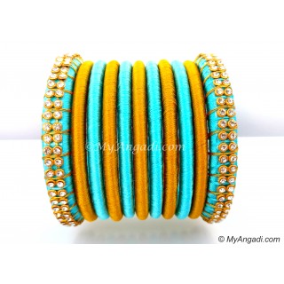 Turquoise Blue Colour Silk Thread Bangles-11 Set