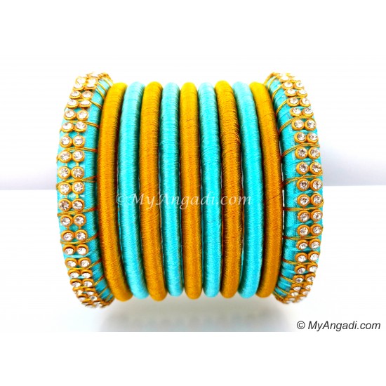Turquoise Blue Colour Silk Thread Bangles-11 Set Turquoise Blue Colour Silk Thread Bangles-11 Set