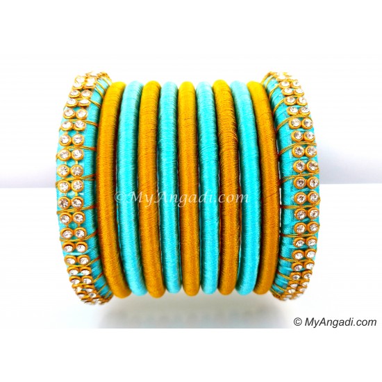 Turquoise Blue Colour Silk Thread Bangles-11 Set