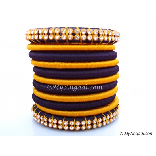 Dark Blue Colour Silk Thread Bangles-11 Set