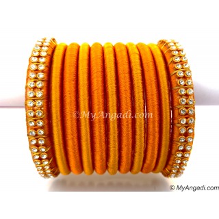 Golden Colour Silk Thread Bangles-11 Set