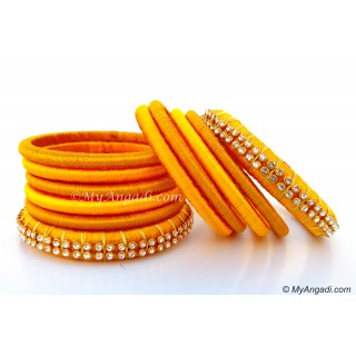 Dark Yellow Colour Silk Thread Bangles-11 Set