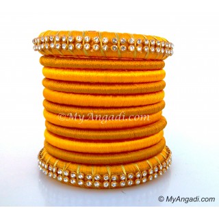 Dark Yellow Colour Silk Thread Bangles-11 Set