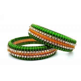 Lime Green  Colour Silk Thread Bangles-Triple Set