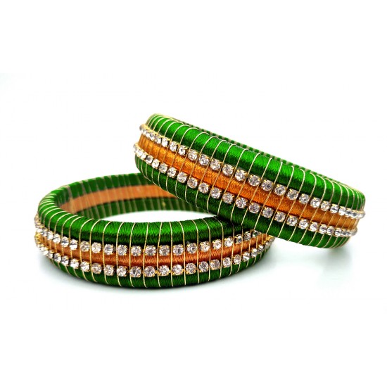 Lime Green  Colour Silk Thread Bangles-Triple Set
