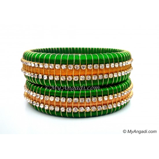 Lime Green  Colour Silk Thread Bangles-Triple Set