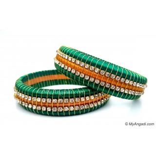 Green Colour Silk Thread Bangles-Triple Set