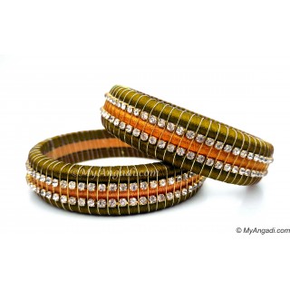 Olive Green  Colour Silk Thread Bangles-Triple Set