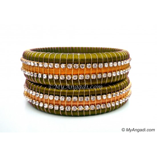 Olive Green  Colour Silk Thread Bangles-Triple Set