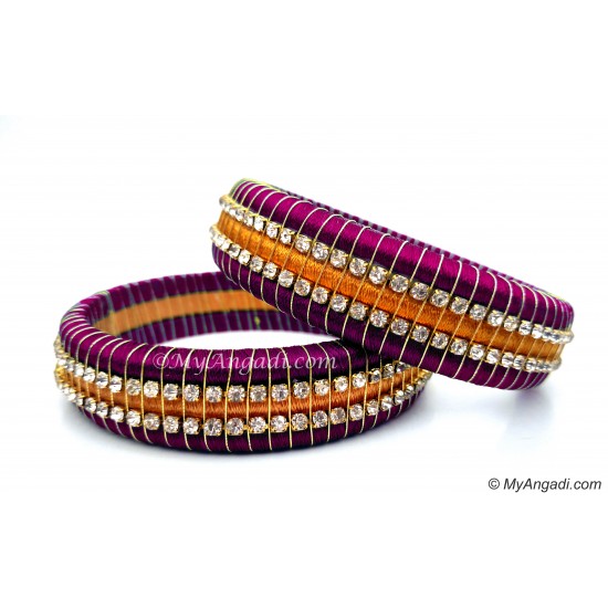 Magenta Colour Silk Thread Bangles-Triple Set
