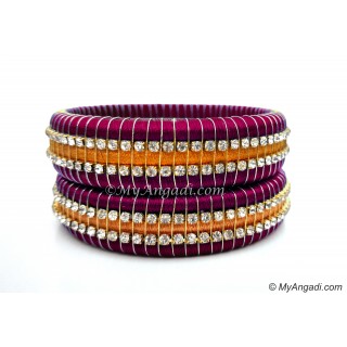 Magenta Colour Silk Thread Bangles-Triple Set