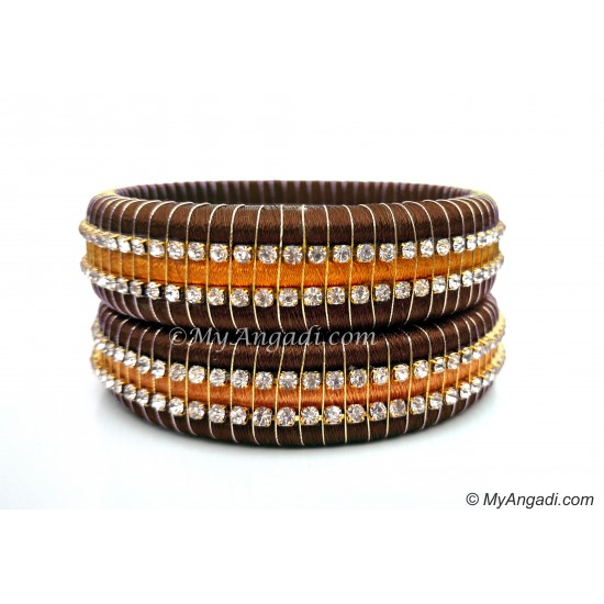 Kakki Colour Silk Thread Bangles-Triple Set