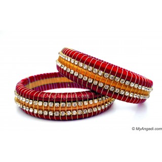 Red Colour Silk Thread Bangles-Triple Set