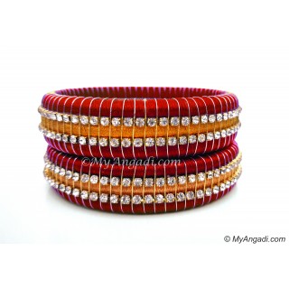 Red Colour Silk Thread Bangles-Triple Set