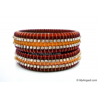 Maroon Colour Silk Thread Bangles-Triple Set