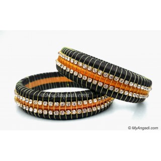 Black Colour Silk Thread Bangles-Triple Set